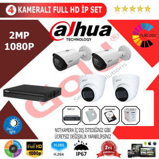 Dahua 4'lü 2MP 1080P İP Kamera Seti Dahua 4'lü 2MP 1080P İP Kamera Seti