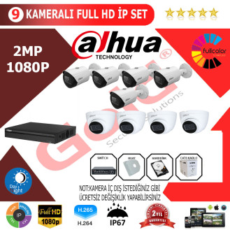 Dahua 9'lu 2MP 1080P İP Kamera Seti Dahua 9'lu 2MP 1080P İP Kamera Seti