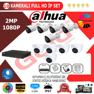 Dahua 10'lu 2MP 1080P İP Kamera Seti Dahua 10'lu 2MP 1080P İP Kamera Seti