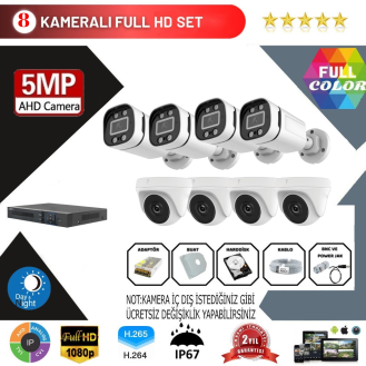 Has-Cam 8'lı Kamera Seti 5MP3.6MM Full Color Serisi Has-Cam 8'lı Kamera Seti 5MP3.6MM Full Color Serisi